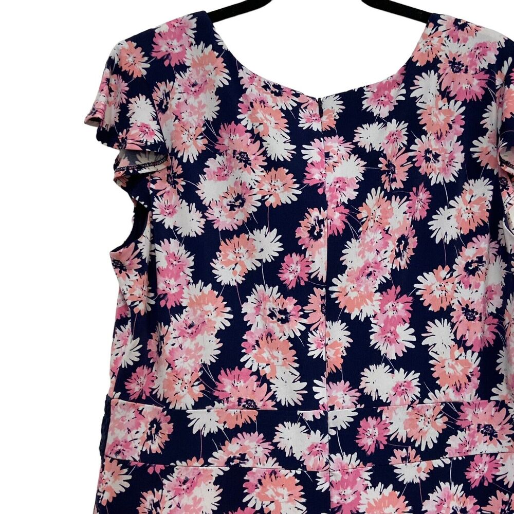 Karin Stevens Navy Blue & Pink Floral Knit Lace Waist Dress Women's size 12 - Picture 6 of 9